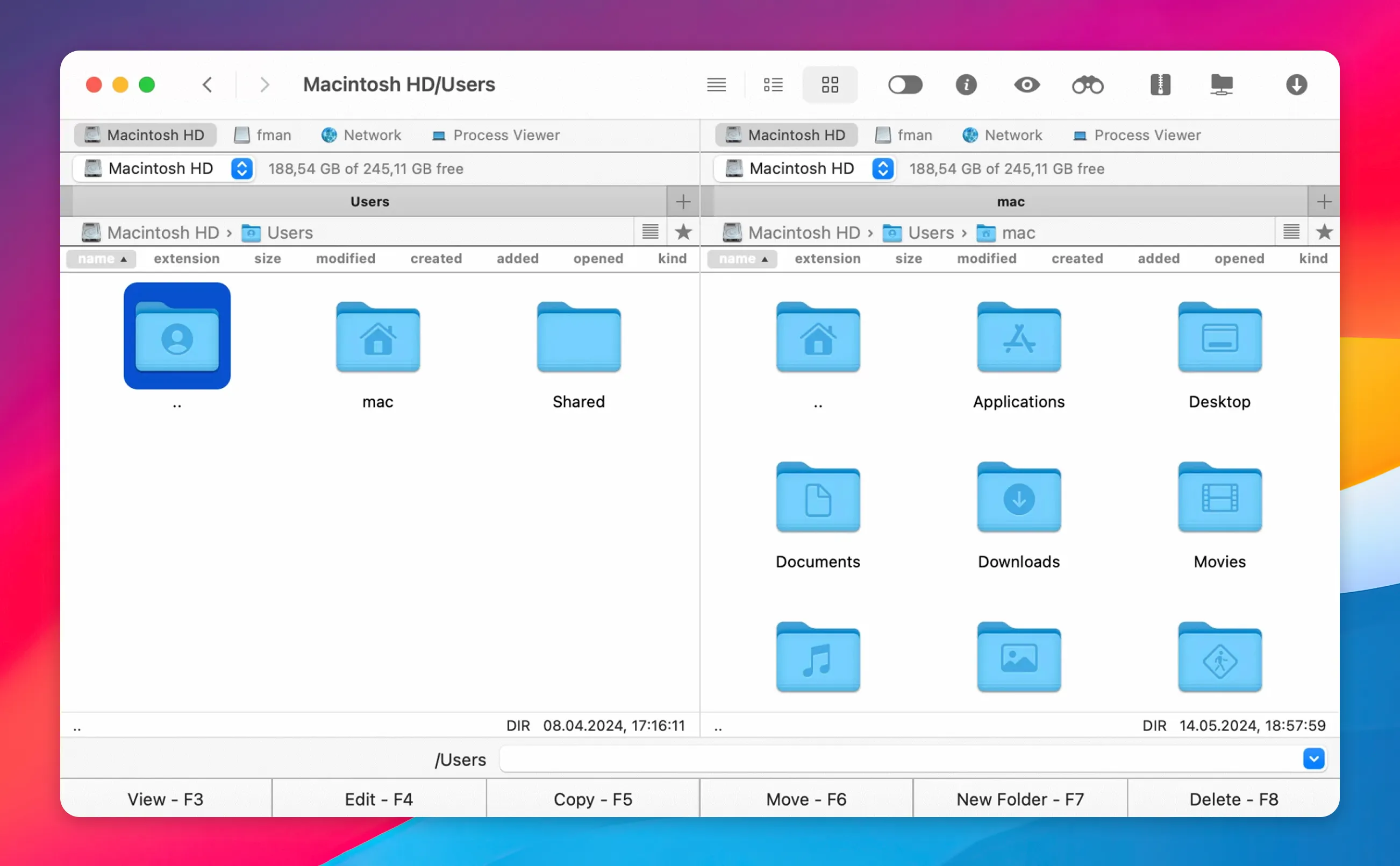 UI of Commander One file manager showing the main interface