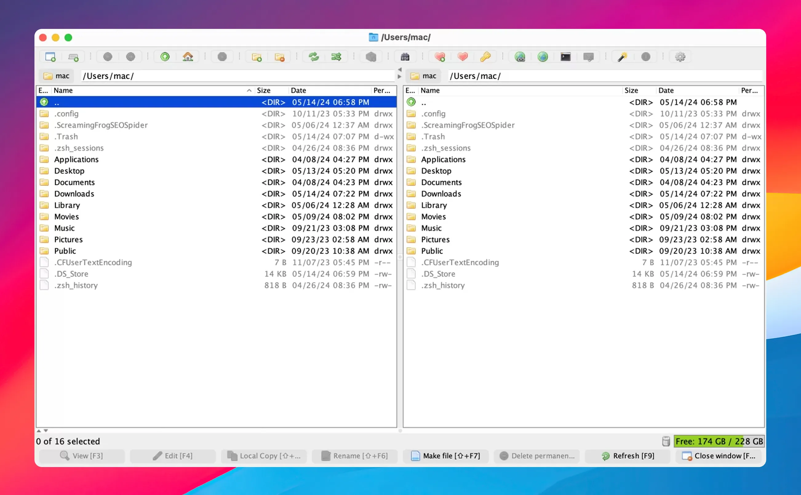 UI of muCommander file manager showing the main interface