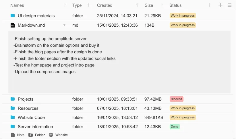 Expanding a markdown file inside the folder