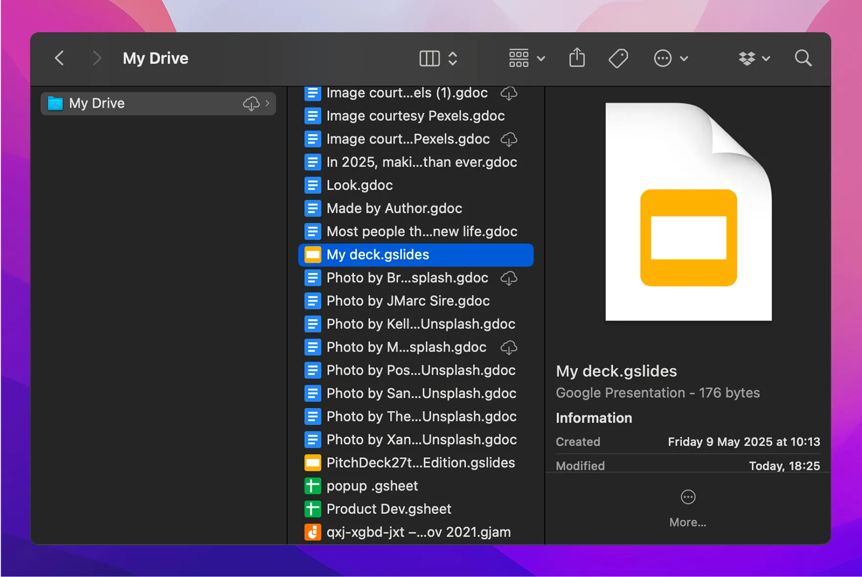 Google docs folder showing online documents as a shortcut rather than real files