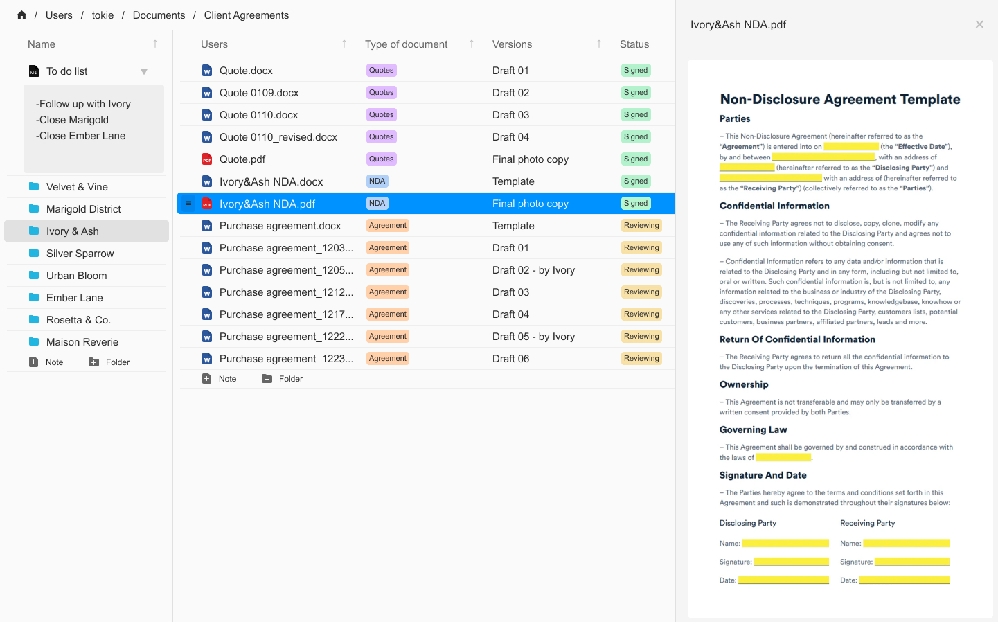 Document management template